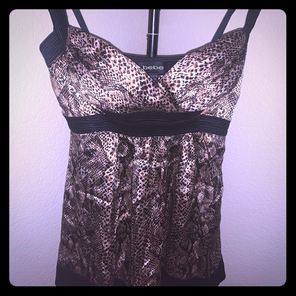 Super sexy low cut animal print Bebe silk top.